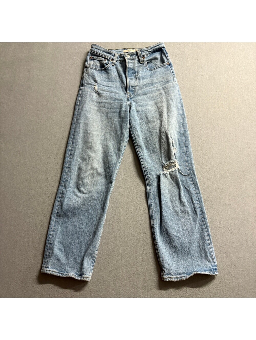Levis Premium Ribcage Straight Jeans Womens 26 Distressed Light Wash Denim